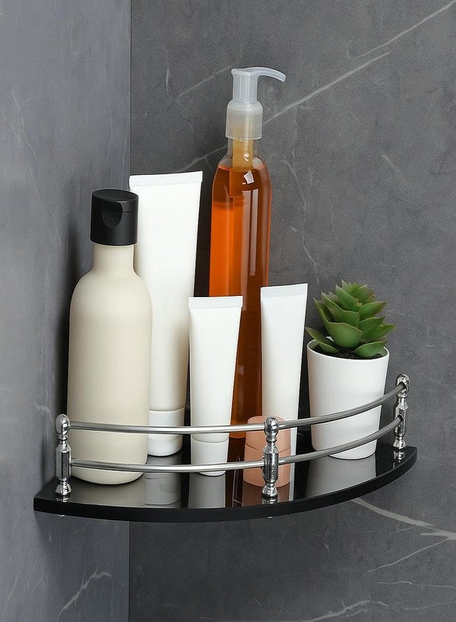 فورتون رف زاوية زجاجي من فورتشن / رف حمام / رف متعدد الأغراض / رف زاوية غرفة المعيشة / أرفف حمام مثبتة على الحائط (أسود) (9 × 9 بوصة) - (عبوة من قطعة واحدة) - Image 3